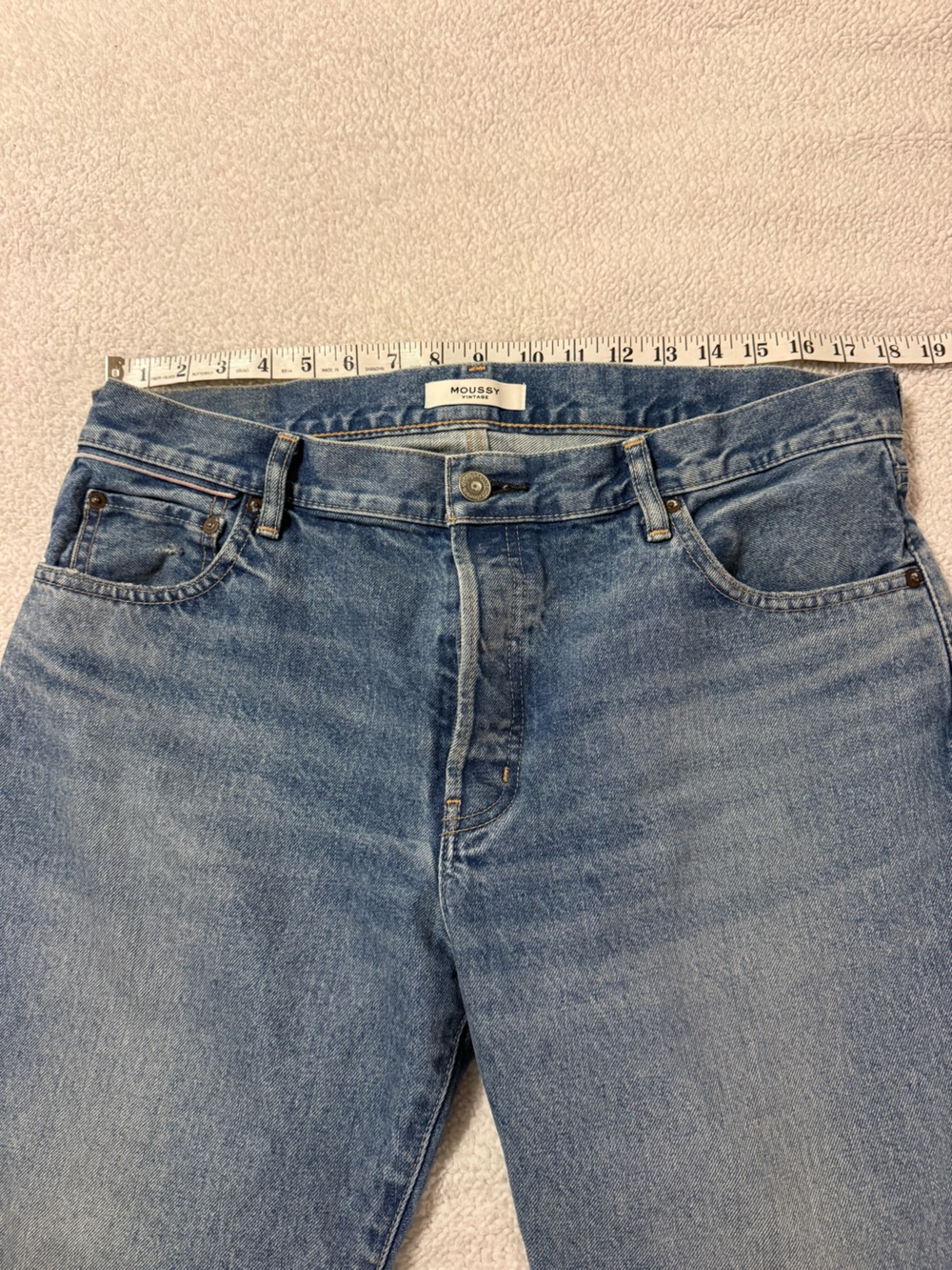 MOUSSY VINTAGE Straight Leg Jeans Raw Hem Denim Medium Blue Wash Distressed - Picture 7 of 13